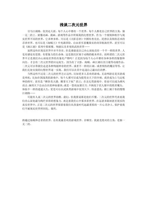 浅谈二次元