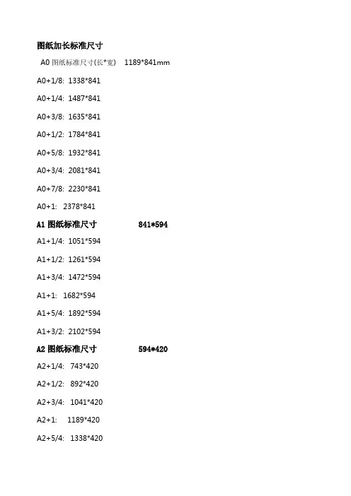 图纸打印及加长版对应的图纸尺寸