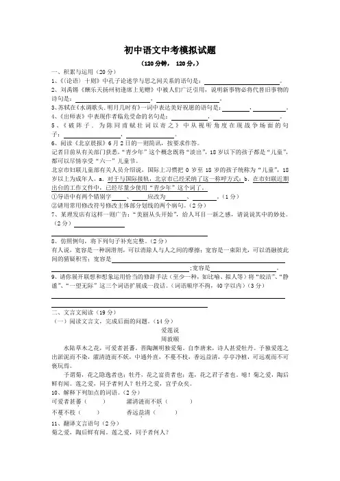 中考语文模拟试题355