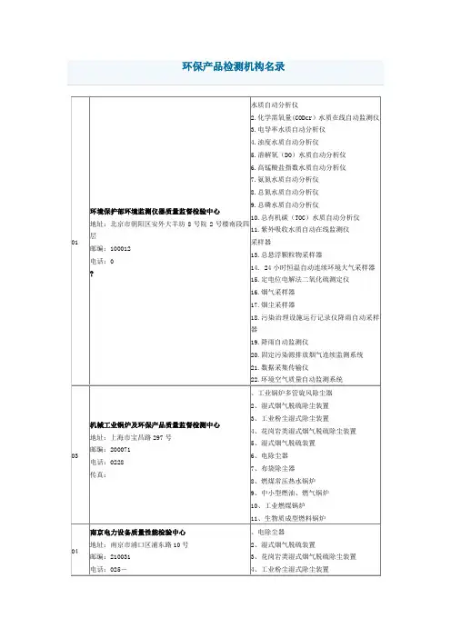 环保产品检测机构名录