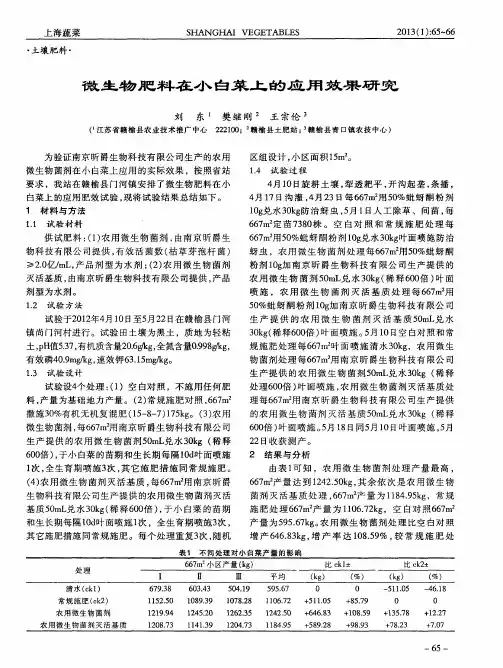 微生物肥料在小白菜上的应用效果研究