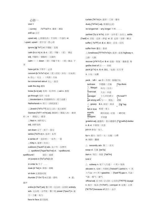 (完整版)人教版高中英语必修一至必修四单词(带音标)