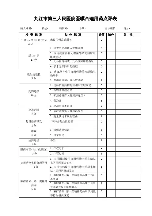 病例医嘱用药点评表(最终版)