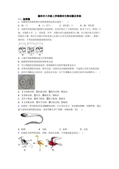 榆林市八年级上学期期末生物试题及答案