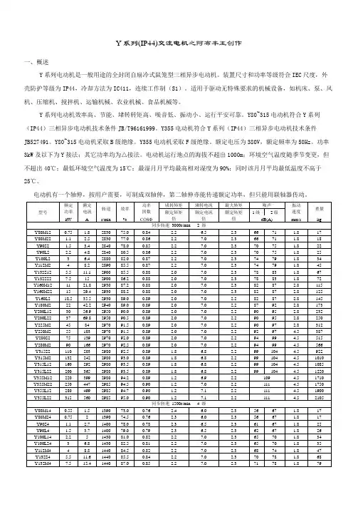 电动机型号参数列表