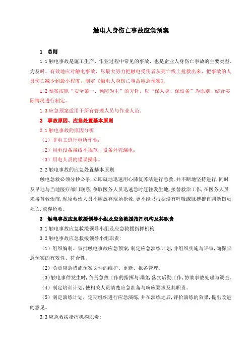 触电人身伤亡事故 应急预案