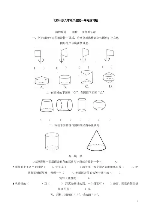 北师大版本六年级数学下册第一单元同步练习题