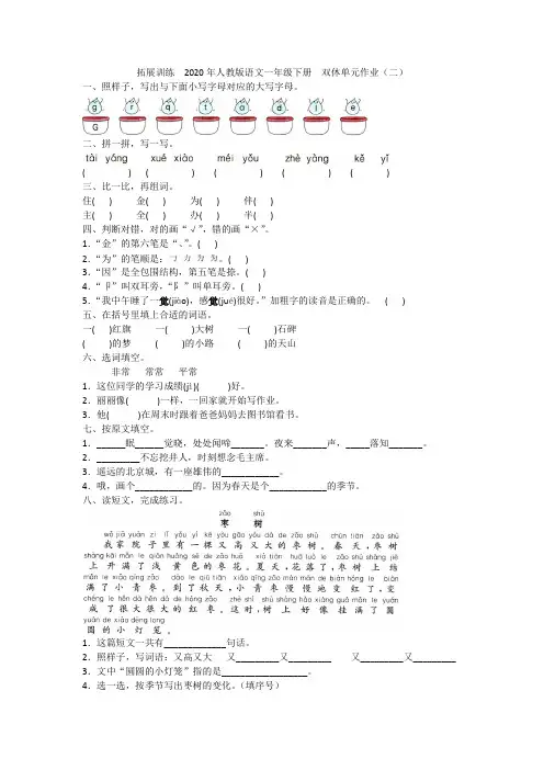 2020-2021人教版语文一年级下册  双休单元作业(二)