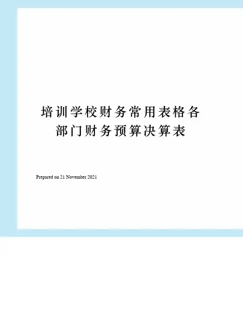培训学校财务常用表格各部门财务预算决算表
