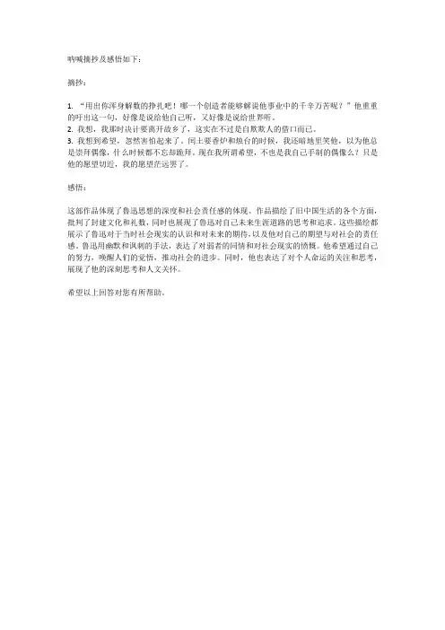 呐喊摘抄及感悟