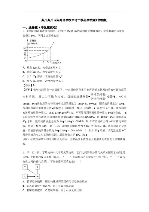 苏州苏州国际外语学校中考二模化学试题(含答案)
