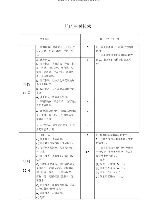 肌肉注射技术操作流程纲要及评分标准