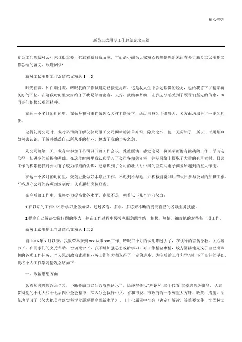 新员工试用期工作总结三篇