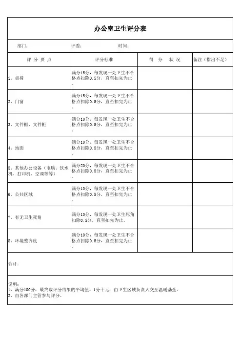 办公室卫生评分表