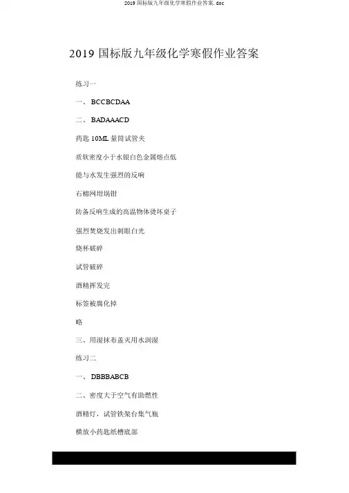 2019国标版九年级化学寒假作业答案.doc