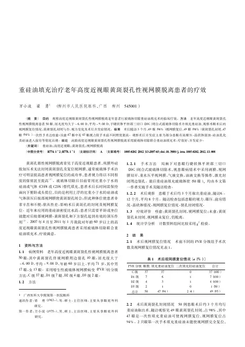 重硅油填充治疗老年高度近视眼黄斑裂孔性视网膜脱离患者的疗效