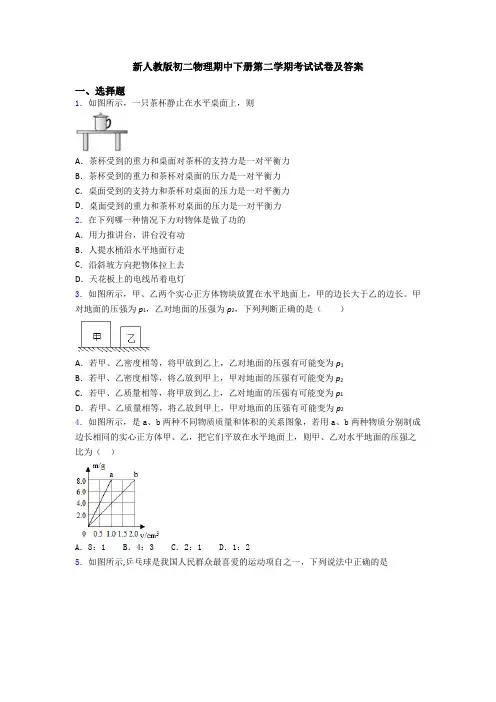 新人教版初二物理期中下册第二学期考试试卷及答案