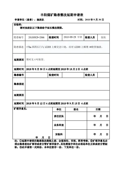 隐患延期申请【模板】