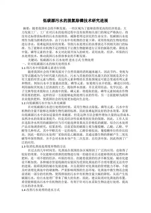 低碳源污水的脱氮除磷技术研究进展