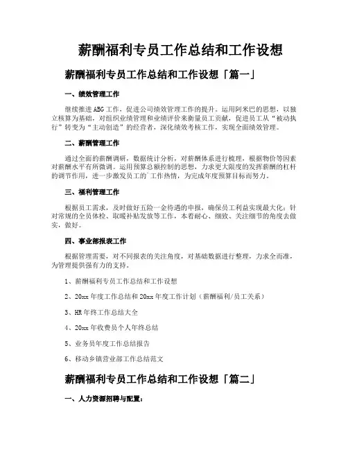 薪酬福利专员工作总结和工作设想