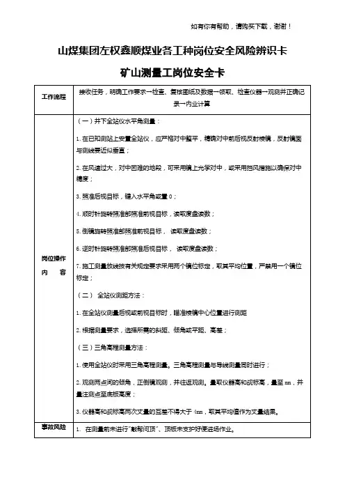 煤业各工种岗位安全风险辨识卡培训资料(doc 46页)