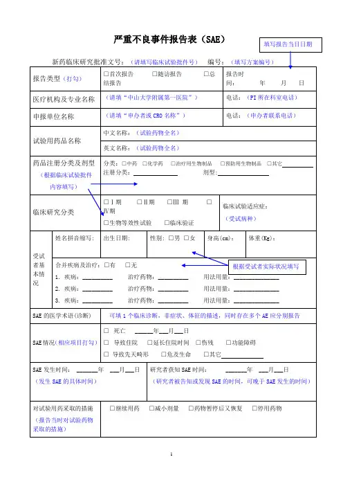 SAE报告表填报指引