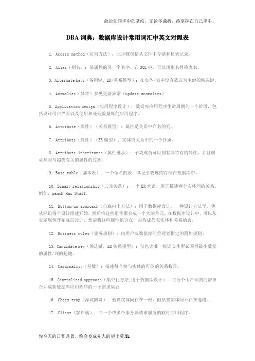 数据库中英文对照表