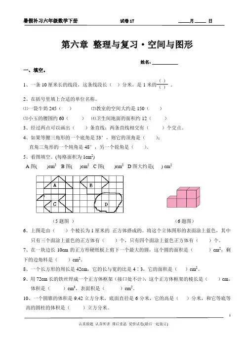 六年级数学下册第六单元  空间与图形
