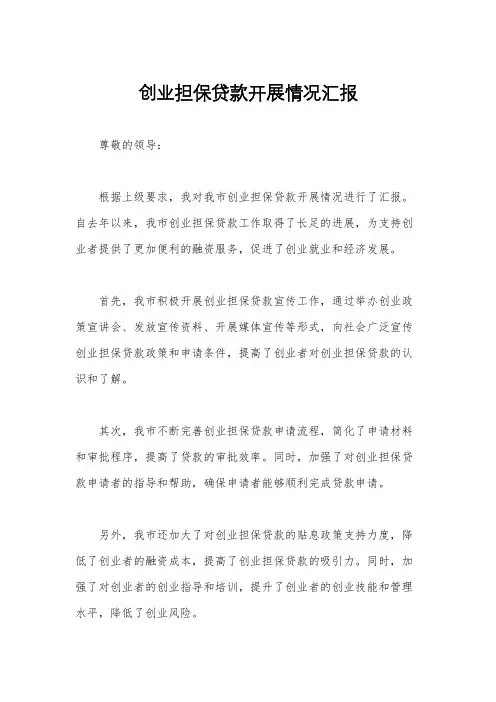 创业担保贷款开展情况汇报