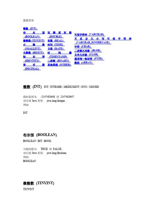 H2Database数据类型