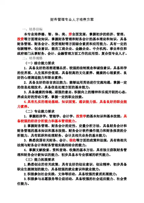 财务管理专业人才培养方案 2