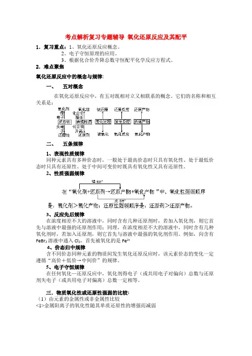 高三化学高考专题复习氧化还原反应