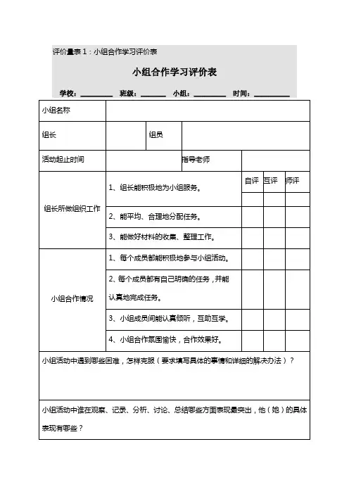 小组合作学习评价量表