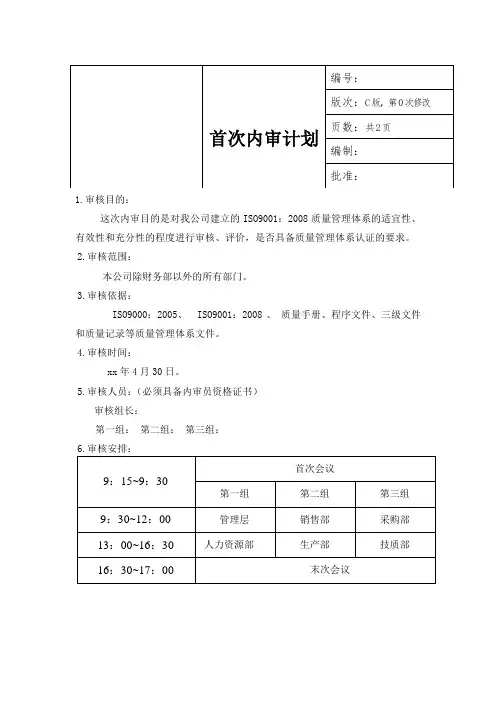 年度内审计划
