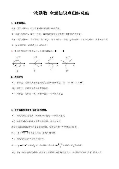 新人教版八年级数学下册第19章一次函数 全章知识点归纳总结