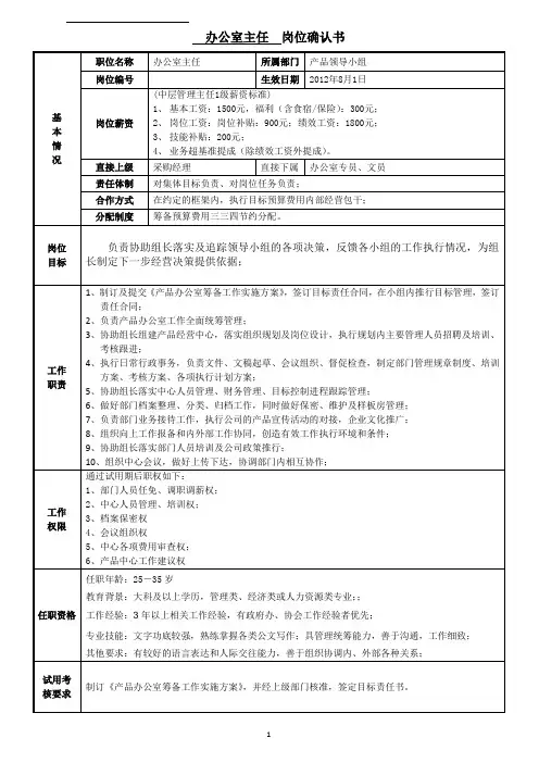 办公室主任岗位说明书(1)
