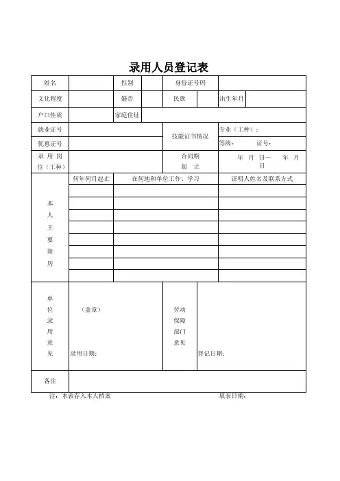 WPS表格:录用人员登记表