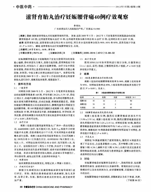 滋肾育胎丸治疗妊娠腰背痛70例疗效观察