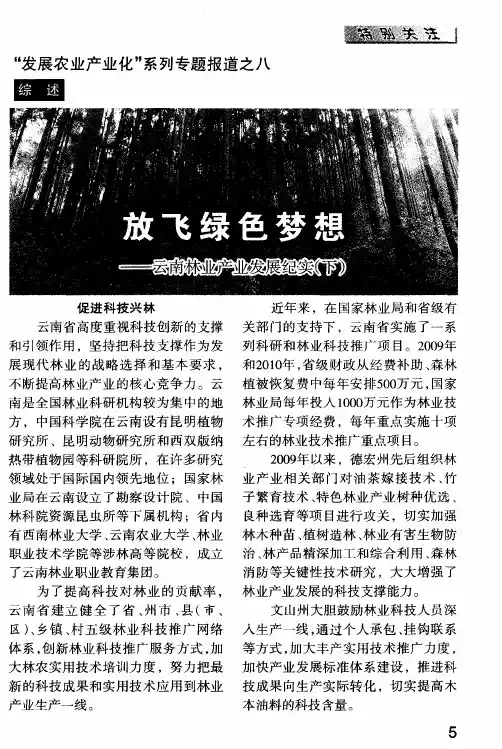 “发展农业产业化”系列专题报道之八  放飞绿色梦想——云南林业产业发展纪实(下)