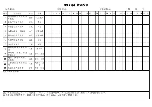 叉车日常检查表