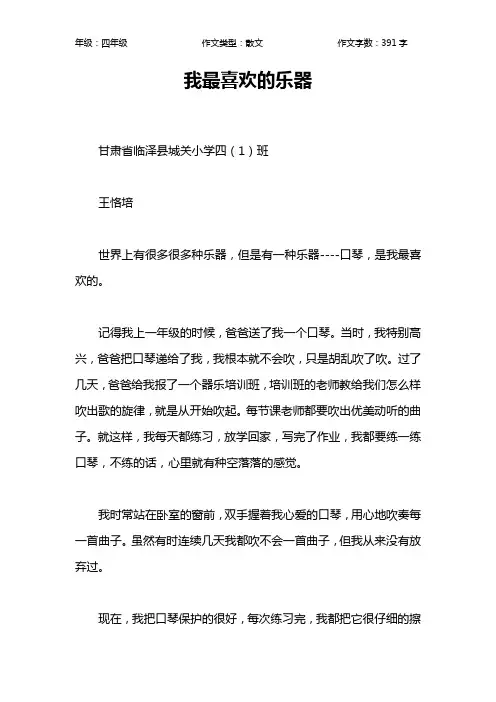 我最喜欢的乐器作文【小学四年级400字】