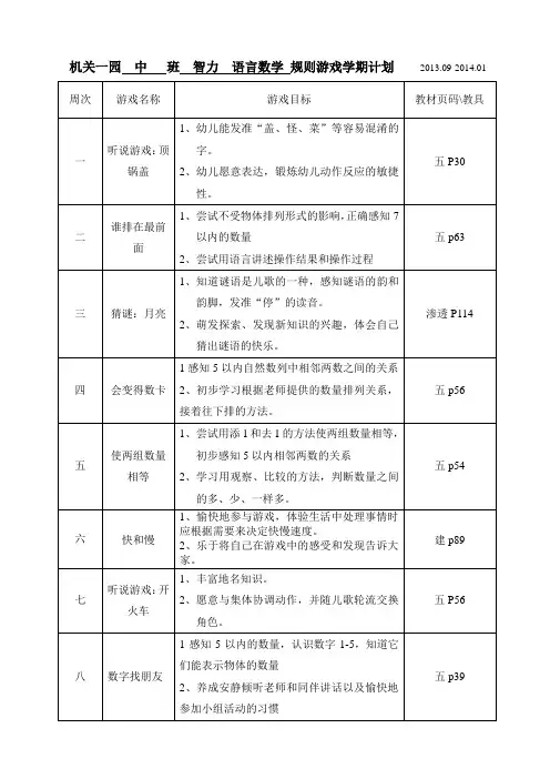 中班智力游戏活动-学期计划(上)