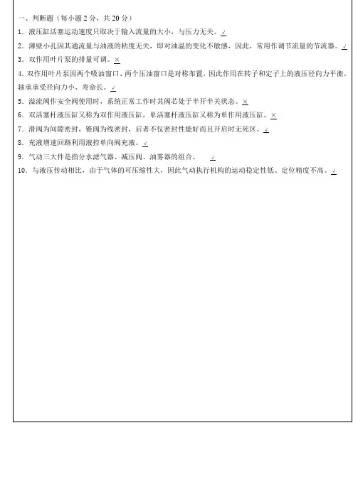 2016液压与气压传动试题及答案