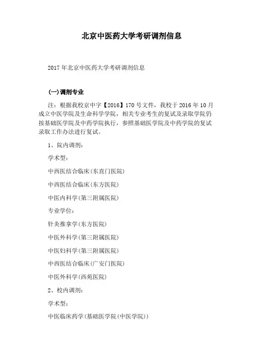 北京中医药大学考研调剂信息