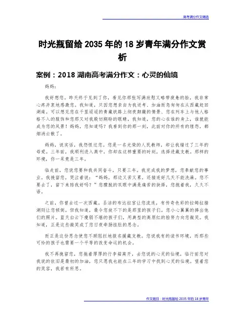 高考满分作文赏析：时光瓶留给2035年的18岁青年