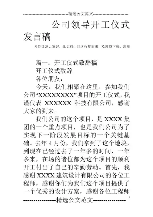 公司领导开工仪式发言稿