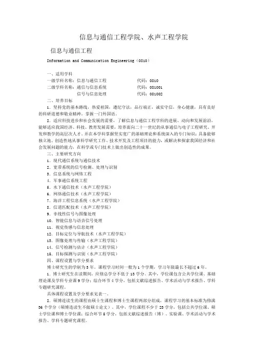 信息与通信工程学院、水声工程学院解析