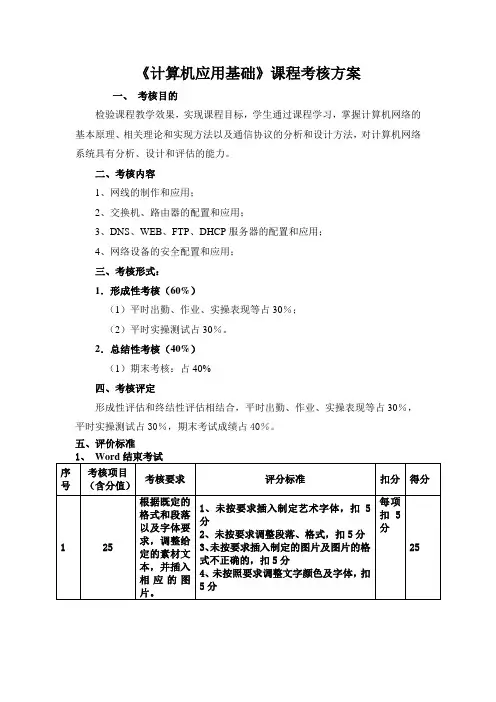 《计算机网络基础》课程考核方案