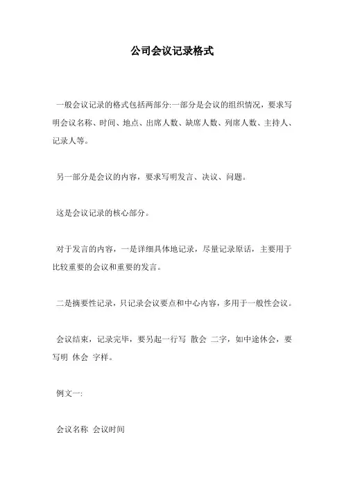 公司会议记录格式