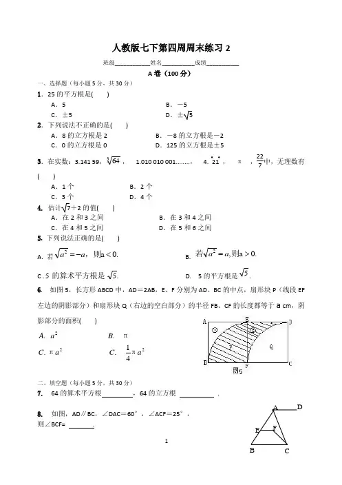 人教版七下第四周数学周末练习2